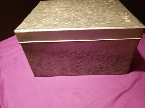 Metal storage box with hinged lid Rope handles 12x10 Metal organizer bin Silver - Picture 7 of 14