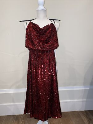 NWT $258 Dress the Population Halter Sequin Cocktail Dress in