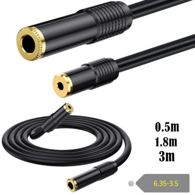 6.35mm 1/4'' Female To 3.5mm 1/8'' Female TRS Jack Bidirectiona Stereo Audio Cable