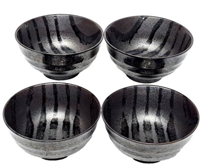 Shun Li Ying Japanese 4 Bowls Underglaze Black Tiger Stripe High Quality Ceramic