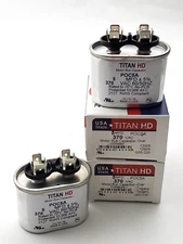 Lot of 2 Titan Pro POC5A Oval Motor Run Capacitors 5MFD 370 VAC