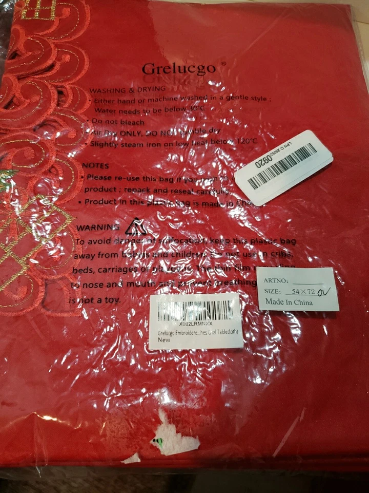 Red Christmas Embroidered 54x72" Oval Tablecloth New - Image 2 of 4