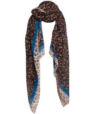 (NWT) Cejon Women's Black Multi Confetti Floral Pleated Lightweight Wrap/Scarf