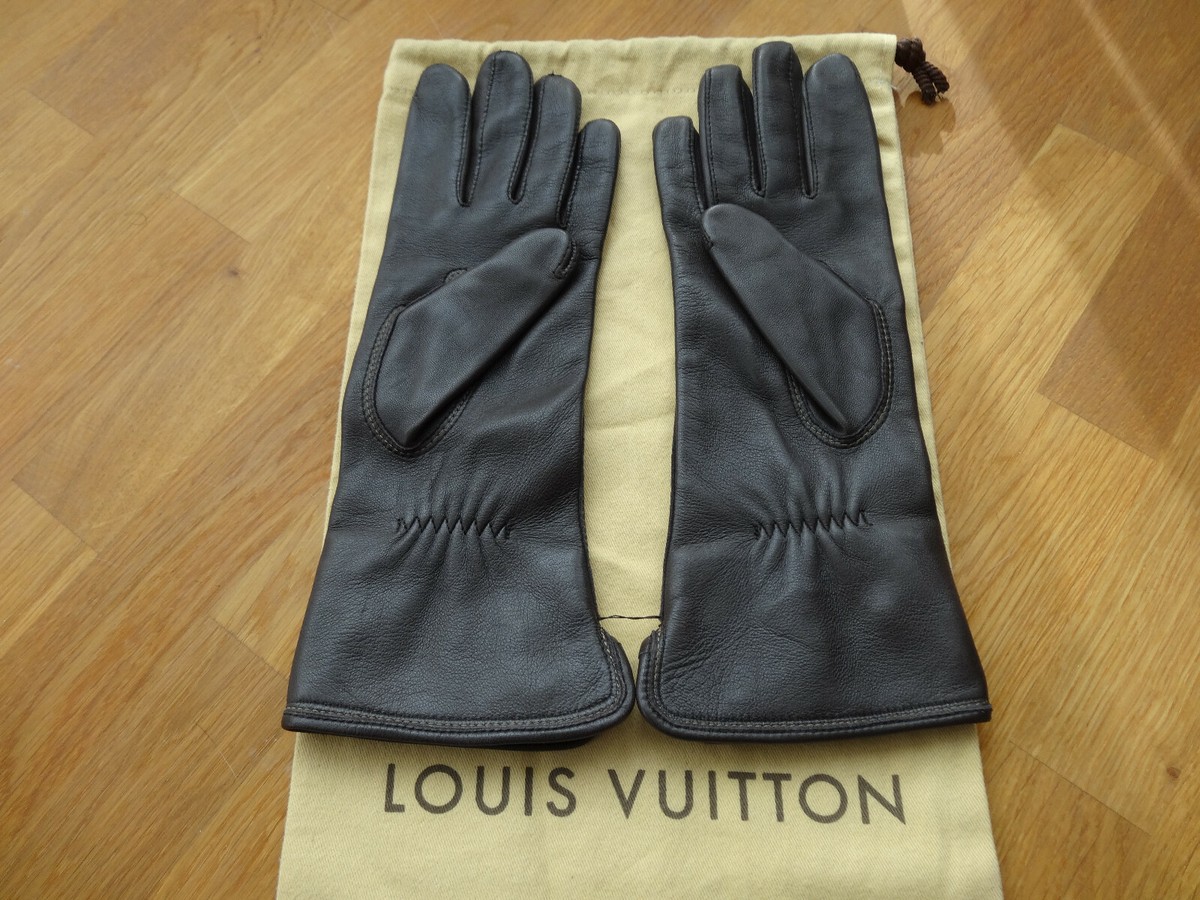 Louis Vuitton Damier Ebene Leather Gloves, Brown, Size NOS in