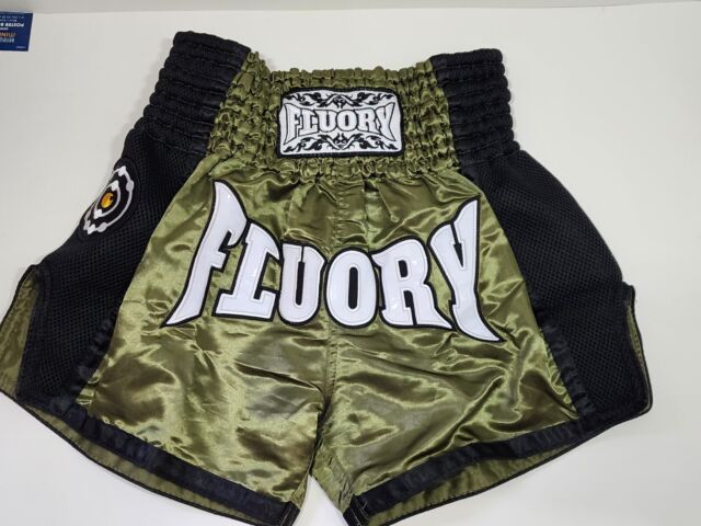 Fluory Shorts Boxing Fighting MMA Cage Appliqué Green Black Size M New NWT