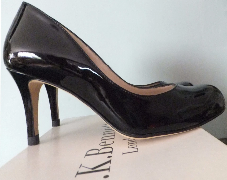 L.K. BENNETT ESCARPINS CUIR VERNI NOIR *P. 38 *T.7 CM *CAMBRURE PARFAITE *- 75 % - Photo 1/4