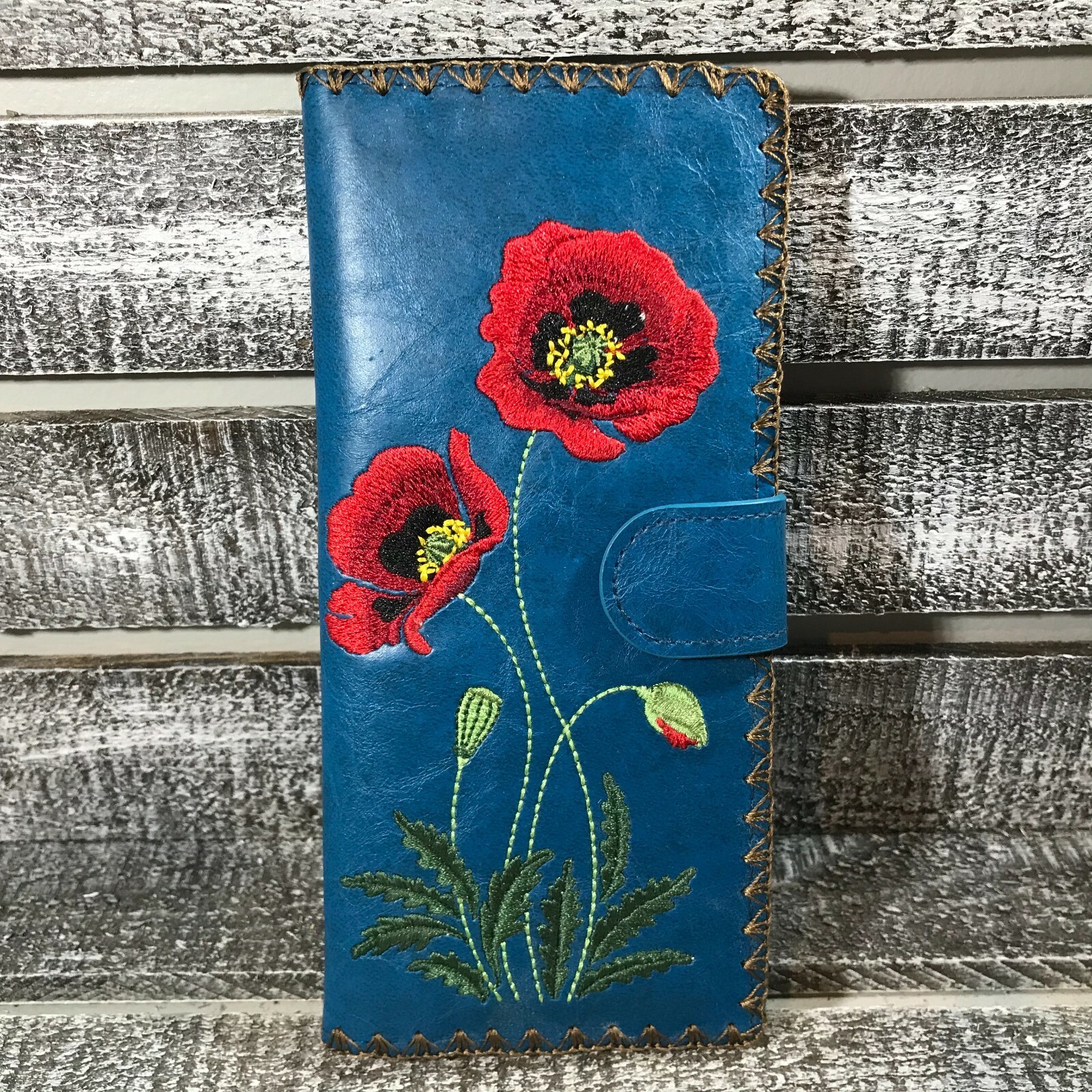 Lavishy Blue Poppy Accent Faux Leather Wallet Large Capacity-image