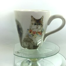 Pier 1 Imports Coffee Mug Cat Wearing Flowers Necklace Water Color Made Cup C29
