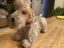 Steiff Poodle Dog ORIGINAL Snobby Jointed Mohair BUTTON Red Collar Gray Pom VTG