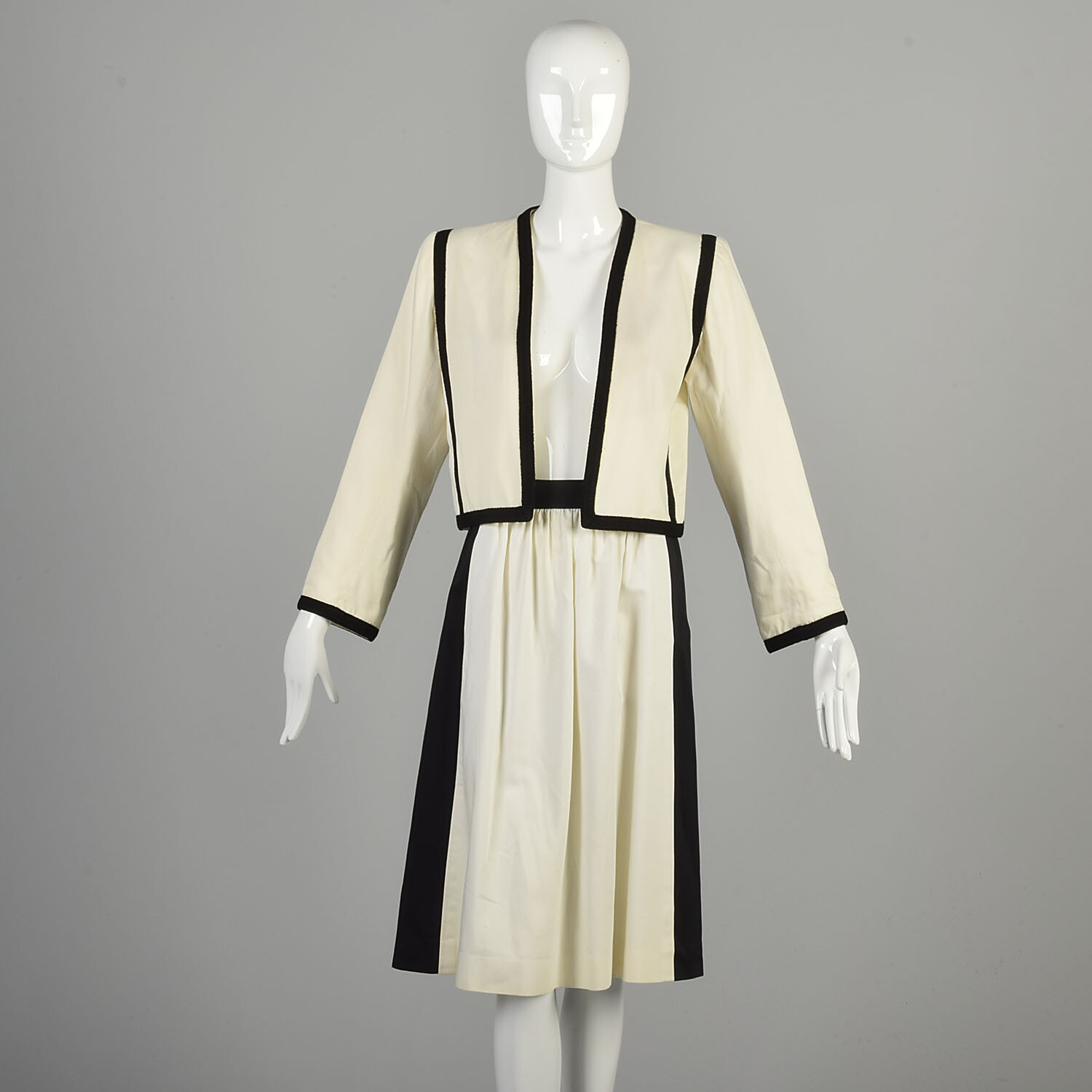 SAINT LAURENT XS 1970 Set Gonna Designer Giacca Bolero Colorblock Nero Bianco Outfit Ensemble