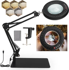 10 X Magnifying Glass with Light and Stand, 5 Color Modes Dimmable Magnifying Gl