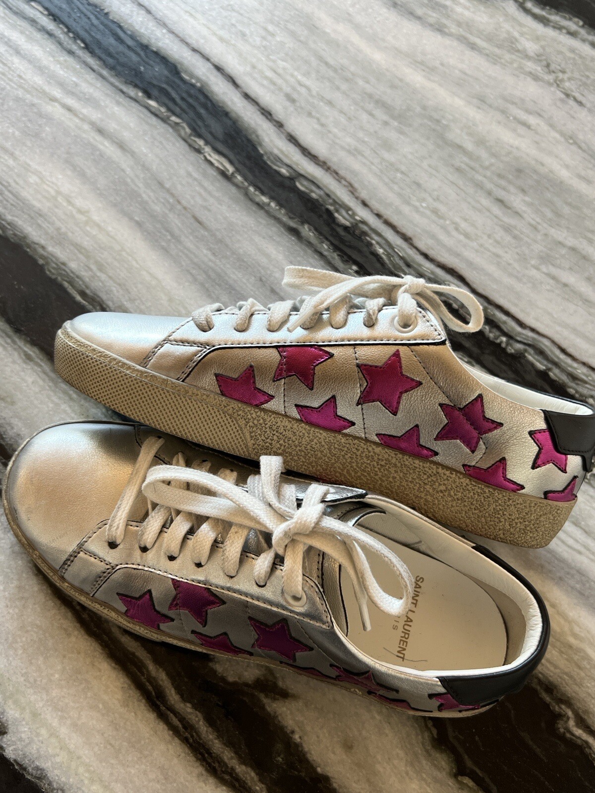 SNEAKERS BASSE SAINT LAURENT PARIS COURT CLASSICHE IN PELLE STELLE METALLICHE 36 6