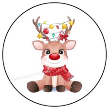 30 REINDEER WITH LIGHTS CHRISTMAS ENVELOPE SEALS LABELS FAVORS STICKERS 1.5"
