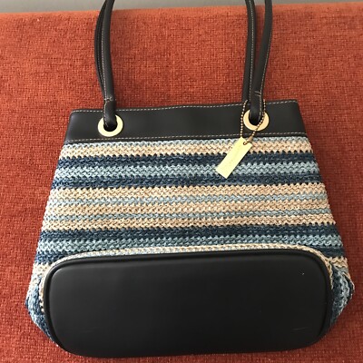 Charter Club Purse Navy Blue, Light Blue And Leather Straps