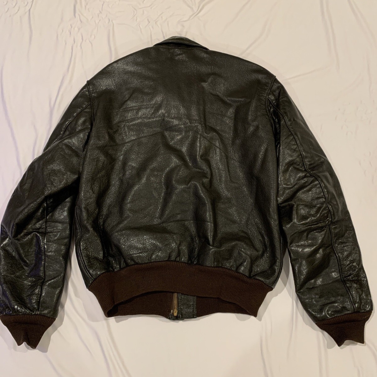 VTG 80s L.L. Bean Brown Goatskin Leather Flight Bomber Jacket