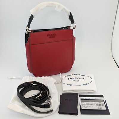 Prada Sm Leather Margit Bag, (1BC082) Red/Black RETAILS $999.99 New