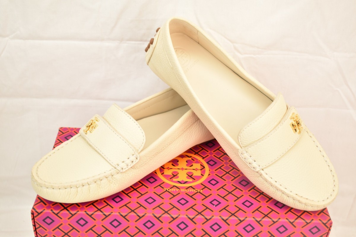 TORY BURCH KIRA NEW CREAM MINI DRIVER TUMBLED LEATHER REVA FLATS