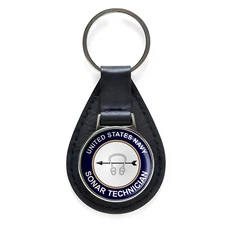 U.S. Navy Sonar Technician Black Leather Keychain Silver Keyring Military Gift