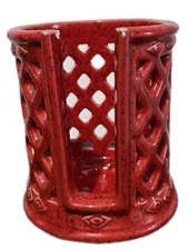 MGM 1979 ORANGED GLAZED/SPECKLED  HANDLED ASHTRAYS  (6) TOTAL WITH HOLDER