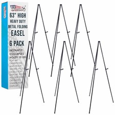63" High Heavy Duty Steel Easy Folding Display Easel 6 Pack, Adjustable Portable