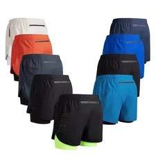 Men's Quick-Dry Double Layer Running Shorts Fitness Gym Training Sportwear Gym