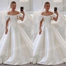 White Ivory Wedding Dresses Satin Off Shoulder Lace-up Summer 2025 Bridal Gowns