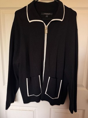 Marc New York Andrew Marc Contrast Trim Full Zip Knit Cardigan Jacket