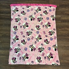 Disney Minnie Mouse Plush Lovey Blanket Pink Heart Satin Trim Toddler 3  X 5  