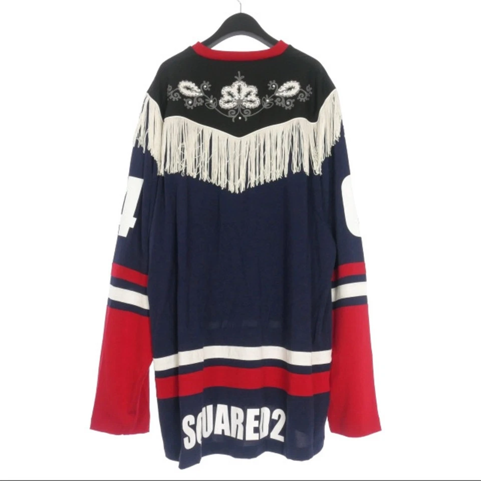 DSQUARED DSQUARED2 23AW Western хоккей рубашка бахрома верхний M темно-синий б/у a33c8a2 - Изображение 2 из 4