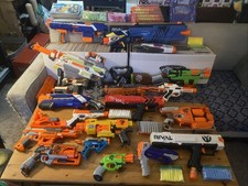 Huge Nerf Blaster Lot 19 Air Blasters with Clips, Darts, Balls and Face Mask