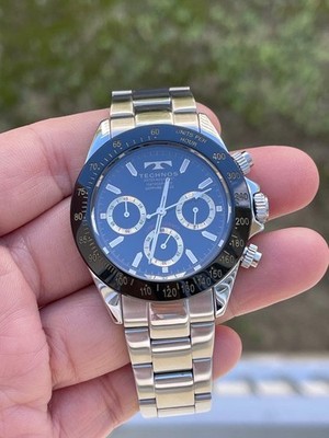 TECHNOS T4272 Chronograph Black Silver SS Analog Men's Wristwatch Working Item