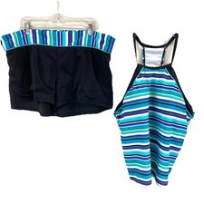 South Point Women's Plus Size Swim Tankini Size 22W Teal Black Stripe 2 Piece