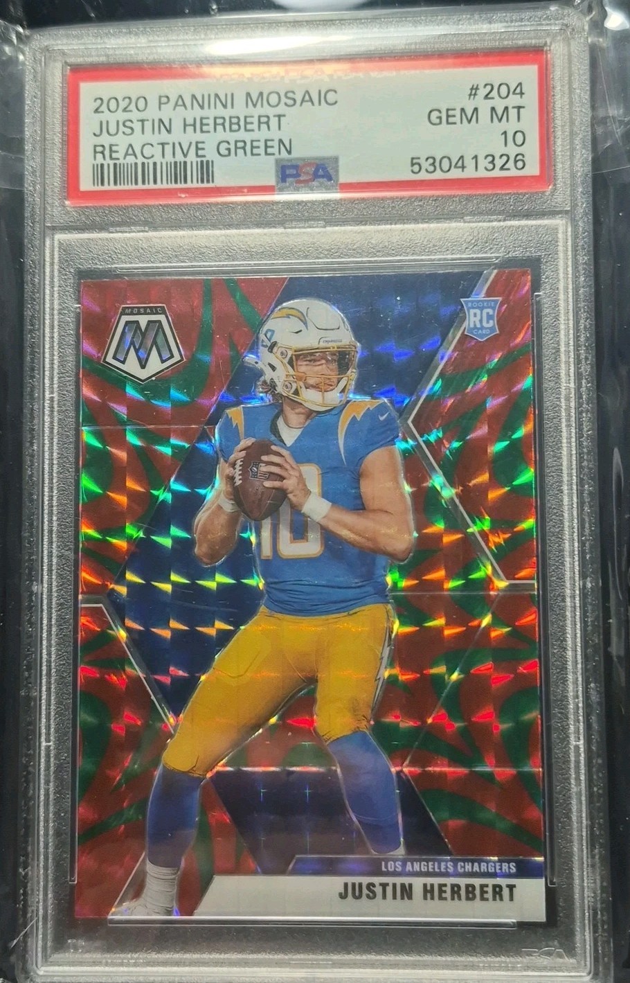 JUSTIN HERBERT 2020 Panini Mosaic Reactive Green ROOKIE #204 💚 🔥 PSA 10 🔥