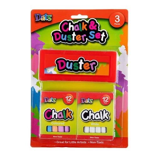24 Chalks And Duster Set Blackboard Chalk Board Eraser School Craft Cleaner - Picture 1 of 1