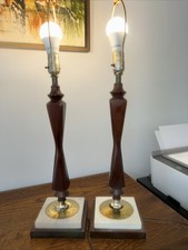 Pair of MCM Mid-Century Modern Wood, Marble a...