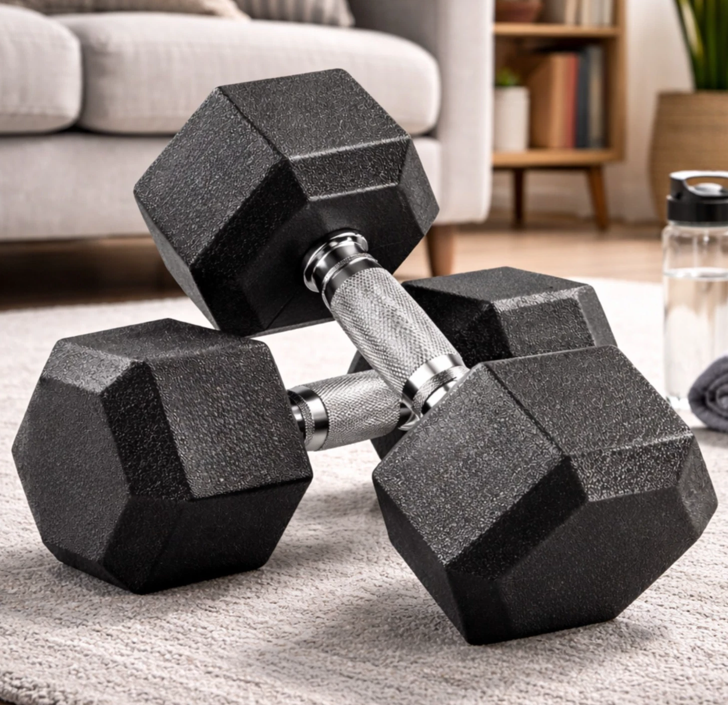 Hex Dumbbells Pairs Rubber Encased Cast Iron Gym Dumbell Hand Free Weights Set