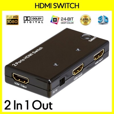 HDMI 2x1 Switcher 2 Sources 1 Display Digital Signal Amplifier Switch Full HD