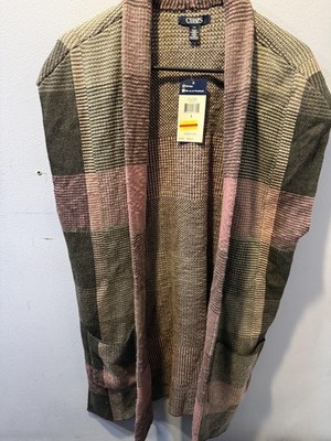 Chaps Sweater Vest Womens Large Multicolor Plaid Open Front Pockets Holiday