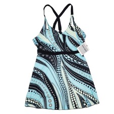 Hanna Nikole Plus Size 26W Womens Swim Dress Shorts Set Blue  Black Patterned