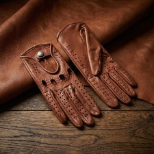 Women  s Cognac Lambskin Driving Gloves with Inside Stitching