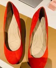 Evans Burnt Orange Suede Effect Wedge Shoes Size 9e Wide Fit