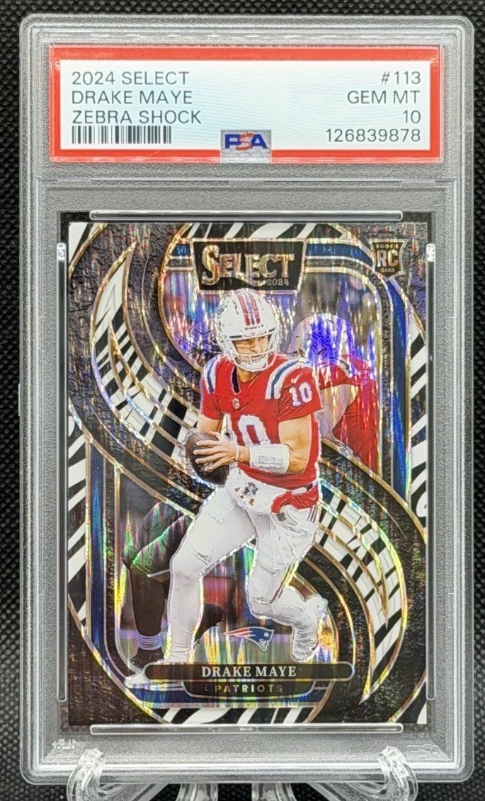 2024 Panini Select - Premier Level Drake Maye #113 Zebra Shock Prizm PSA 10 (RC)