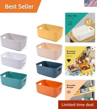 7 Pack Plastic Storage Bins with Handles, Small Organizer Baskets