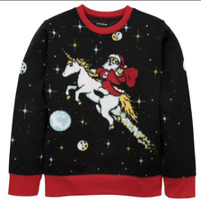 Boys Kids Sz XS Ugly Christmas Sweater, Santa Riding A Unicorn Outer Space, NWT