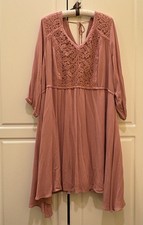 NWT Maurices Gauzy Lace Dress Sz 3X Boho Peasant Dusty Rose Gathered Crinkly