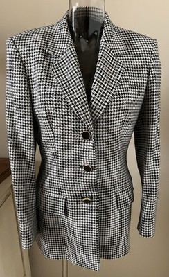 Escada Black & White Check Blazer Jacket Size 34