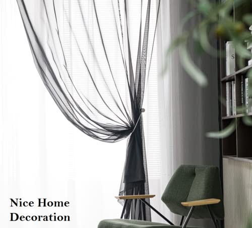 Black Sheer Curtains with Grommets,Hazy Sheer Voile Window Draperies for Home - Afbeelding 2 van 7