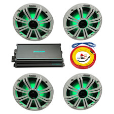 Kicker Marine Audio Bundle 4 8 RGB Speakers, 4-Channel Amp