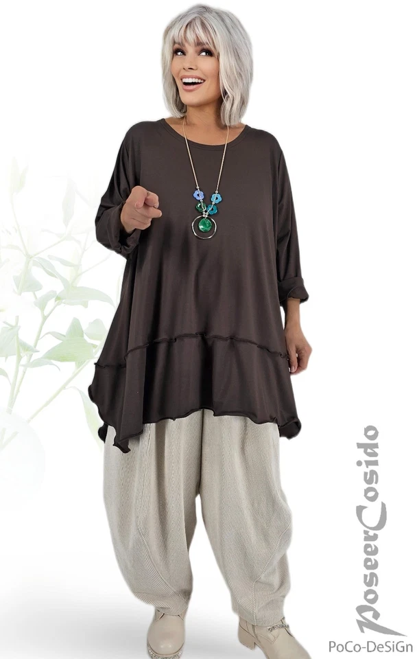 LAGENLOOK Tunika Long-Shirt schoko braun 44 46 48 50 52 54 56 58 XL XXL XXXL - Bild 3 von 4