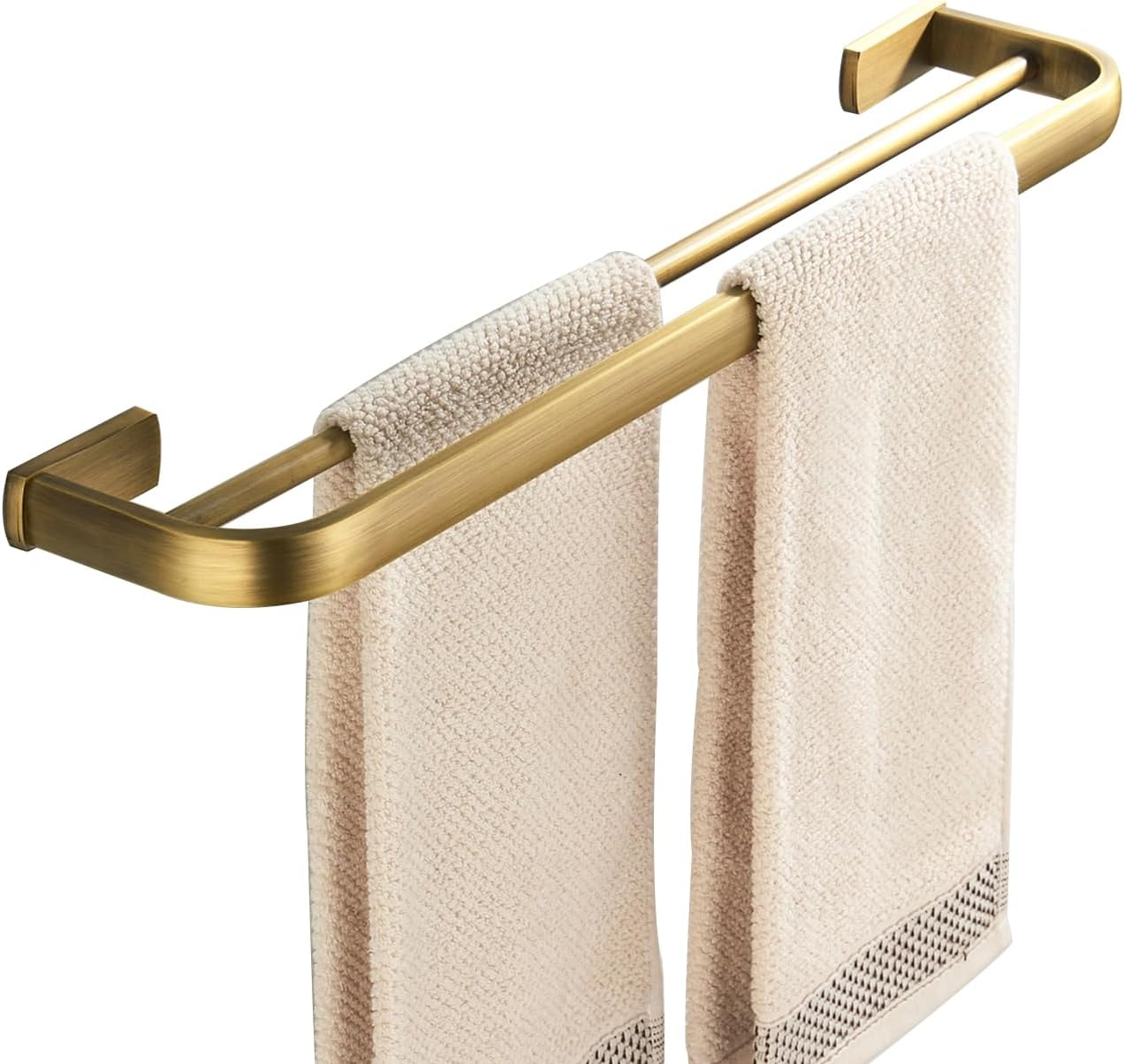 Towel Rail Bar Double Layer Brass Antique Holder Wall Mounted, Brushed Brass
